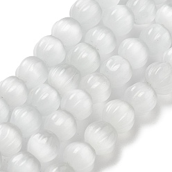 Белый Бусины Кошачие Глаза, тыквенные шарики, белые, 7~7.5x7 мм, отверстие : 0.8 мм, около 50~51 шт / нитка, 13.35" (33.9 см) ~ 13.62" (34.6 см)