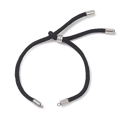 Черный Изготовление браслета-слайдера из нейлонового круглого шнура, с 304 фурнитурой из нержавеющей стали, цвет нержавеющей стали, чёрные, 9.72 дюйм (24.7 см)