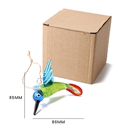 Темно-Голубой Стекло подвесные украшения, с джутовой веревкой, птица, глубокое синее небо, Кулон : 85x86 мм