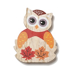 Owl Autumn Single Face Printed Wood Cabochons, Owl, 116x94x12mm
