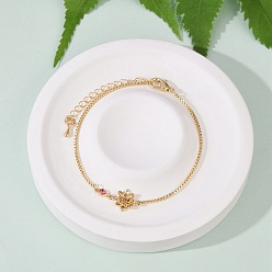 July Larkspur Браслеты-цветы с микропаве из кубического циркония из латуни на день рождения, цепочка-коробка ювелирные изделия для женщин, реальный 18 k позолоченный, июль живокость, 7-1/8 дюйм (18.1 см), 56 удлинительная цепь мм, Кулон : 11x13.5x2.5 мм