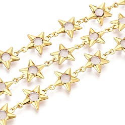 Прозрачный Латунные звездчатые цепи, со стеклом, пайки, с катушкой, долговечный, звезда, золотые, прозрачные, 14x11x3 мм, около 32.81 футов (10 м) / рулон