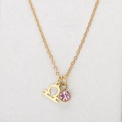 Весы 304 ожерелья с подвеской в виде созвездия из нержавеющей стали со стразами светло-розового цвета, золотые, Весы, 17.72 дюйм (45 см)