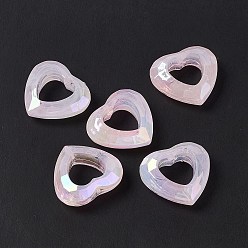Лавандовый румянец УФ-покрытие Радужные радужные акриловые бусины, граненое сердце, лавандовый румянец, 24x26x9 мм, отверстие : 1.5 мм, внутренний диаметр: 13x13 мм
