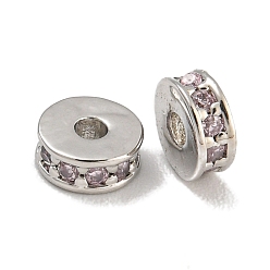 Лавандовый румянец Стойки обшивки латунь микро проложить кубического циркония бусы, без свинца и без кадмия, долговечный, платина, круглые, лавандовый румянец, 5x2 мм, отверстие : 1.5 мм