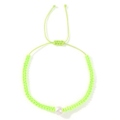 Зеленый газон Минималистичные регулируемые плетеные браслеты из полиэфирного шнура, украшения из искусственного жемчуга для женщин, зеленый газон, внутренний диаметр: 11 дюйм (28 см)