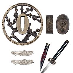 Антично-бронзовый и Антично-серебристый Наборы для изготовления кукол из сплава, японский меч воина с аксессуарами из имитации бронзы, античная бронза и старинное серебро, 76.5x73x5 мм