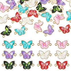 Mixed Color 24Pcs 6 Colors Alloy Enamel Connector Charms, Butterfly Links, Light Gold, Mixed Color, 13x21.5x4.5mm, Hole: 2mm, 4pcs/color