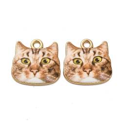 Перу Подвески из эмали и сплава, без кадмия, без никеля и без свинца, золотые, очарование кошачьей головы, Перу, 17x17x2 мм, отверстие : 2 мм