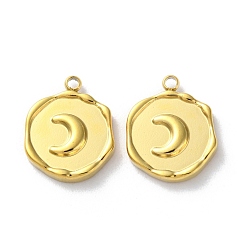 Луна Ионное покрытие (ip) 304 подвески из нержавеющей стали, плоский круглый шарм, реальный 18 k позолоченный, луна, 15.5x12.5x2.5 мм, отверстие : 1.6 мм