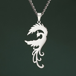 Нержавеющая Сталь Цвет 201 ожерелья с подвеской из нержавеющей стали в виде феникса, не тускнеет, цвет нержавеющей стали, 17.72 дюйм (45 см)