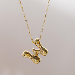Letter W Brass Chunky Initial Pendant Necklaces, with Stainless Steel Lobster Claw Clasps, Real 14K Gold Plated, Letter W, 17.72~18.90 inch(45~48cm)