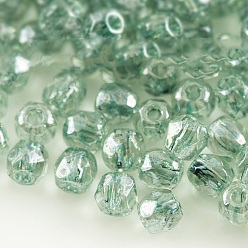 Medium Sea Green Czech Fire Polished Glass Beads, Faceted, Drum, Medium Sea Green, 2x2mm, Hole: 0.6mm, about 1170pcs/bag