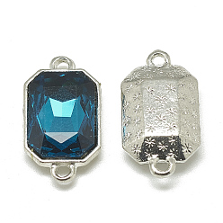 чирок Соединители звеньев сплава стекла, граненые, прямоугольник восьмиугольник, платина, зелено-синие, 21x12x5.5 мм, отверстие : 1.5 мм
