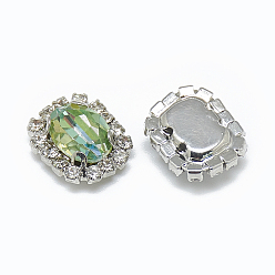 Перидот Шить на горный хрусталь, блестящий лазерный стиль, многожильных ссылки, k 9 стеклянный страз, с латунными зубцами в платиновых тонах, аксессуары для одежды, блестящий лазерный стиль, прямоугольные, перидот, 15x11x5 мм, отверстие : 0.8 мм