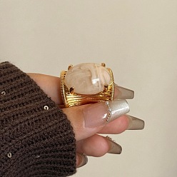 Античный Белый Латунные манжетные кольца с полимерным покрытием для женщин, овальные, золотые, старинный белый, внутренний диаметр: регулируемый