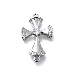 Платина Латунные микро проложить кубического циркония подвески, крестик, долговечный, без свинца и без кадмия, стойки покрытие, платина, 19.5x12x2.5 мм, отверстие : 1 мм