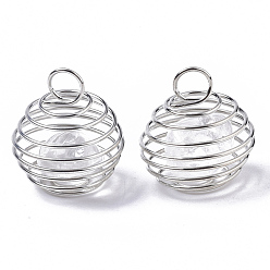 Хрусталь Железные спиральные подвески для бусин, с бусинами из натурального кристалла кварца внутри, круглые, платина, 21x24~26 мм, отверстие : 5 мм