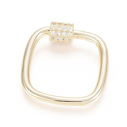 Golden Brass Micro Pave Clear Cubic Zirconia Screw Carabiner Lock Charms, for Necklaces Making, Square, Golden, 24.5x23.5x5.5mm