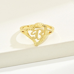 Letter B Латунные алфавитные регулируемые кольца для женщин, без кадмия, без никеля и без свинца, с сердцем, В письме, 17 мм, размер США 6 1/4 (16.7 мм)