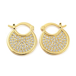 Настоящее золото 18K Толстые серьги-кольца из латуни с микропаве и прозрачными циркониями, плоско-круглые, долговечный, без кадмия и без свинца, реальный 18 k позолоченный, 23x19.5x2 мм