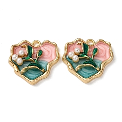 Сердце Подвески из эмалевого сплава легкого золота, , с ABS имитации жемчуга, стойки покрытие, сердце, 23.5x24.5x6.5 мм, отверстие : 2.2 мм