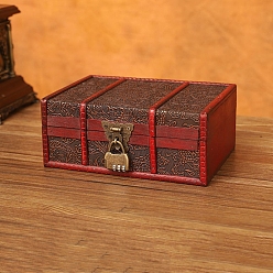 Верблюжий Прямоугольный ретро-деревянный набор ювелирных изделий, органайзер для хранения, коробки с замком, сундук с сокровищами для сережек, Кольца, , верблюжие, 21.5x14x7.7 см
