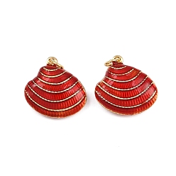 Красный Подвески в форме ракушек из латуни с эмалью, с прыжковых колец, золотые, стойки покрытие, без кадмия и без свинца, долговечный, красные, 19.5x19.5x7 мм, отверстие : 3.4 мм