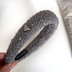 Светло-серый Тканевые резинки для волос с кабошоном из сплава в форме сердца, аксессуары для волос для женщин и девочек, светло-серый, 165x145 мм