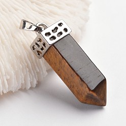 Тигровый глаз Пули латунные подвески с драгоценными камнями, платина, тигровый глаз, 44 мм, отверстие : 5x8 мм