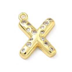 Letter X Латунные микропаве прозрачные подвески с фианитом, без кадмия и без свинца, долговечный, стойки покрытие, реальный 18 k позолоченный, Письмо X, 21.5x16x4 мм, отверстие : 1.8 мм