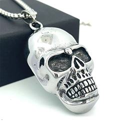 Нержавеющая Сталь Цвет Панк ретро 304 подвеска в виде черепа из нержавеющей стали для женщин и мужчин, не тускнеет, цвет нержавеющей стали, 23.62 дюйм (60 см)