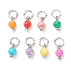 Нержавеющая Сталь Цвет Окрашенные оболочки подвески естественных пресноводных, круглые подвески, с 304 кольцами из нержавеющей стали, разноцветные, цвет нержавеющей стали, 8x4 мм, отверстие : 3 мм