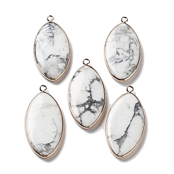 Говлит Природные подвески Говлит, подвески в виде конского глаза из латуни с покрытием из светлого золота, 44.5~45x20.5~21x4 мм, отверстие : 2 мм