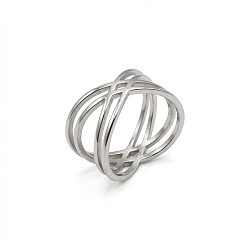 Stainless Steel Color 304 Stainless Steel Finger Rings, Criss Cross Rings, Stainless Steel Color, US Size 7(17.3mm)