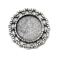 Antique Silver Tibetan Style Alloy Pendant Cabochon Settings, Cadmium Free & Lead Free, Flat Round, Antique Silver, Tray: 16mm, 25x2mm, Hole: 1.8mm, about 290pcs/kg