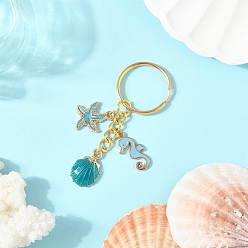 Темно-Голубой Сплав брелки, с железными кольцами, золотые, морская тема, глубокое синее небо, 71 мм