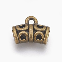 Antique Bronze Tibetan Style Alloy Hangers, Cadmium Free & Lead Free, Bail Beads, Tube, Antique Bronze, 10x12x6mm, Hole: 1.5mm