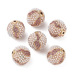 Light Rose Golden Plated Alloy Rhinestone Beads, with ABS Imitation Pearl, Round, Light Rose, 16x15mm, Hole: 1.6mm