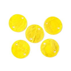 Золотистый Окрашенные распылением натуральные подвески с соединителем оболочки Capiz, диск, золотые, 15x1.5 мм, отверстие : 1 мм