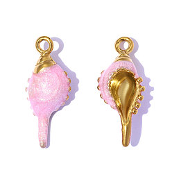 Pink 304 подвески из нержавеющей стали, с эмалью, раковины прелести, зеркальная полировка, ионное покрытие (ip), реальный 18 k позолоченный, розовые, 20x8 мм, отверстие : 1.6 мм