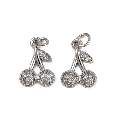 Платина Латунные микро проложить кубического циркония подвески, черри прелести, с целью перехода в кольце, долговечный, без кадмия и без свинца, стойки покрытие, платина, 15x11x3 мм, отверстие : 3 мм