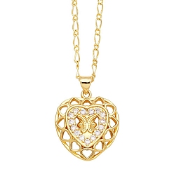 Golden Brass Micro Pave Cubic Zirconia Pendant Necklaces, Heart, Golden, 17.72 inch(45cm), Pendant: 26x18mm