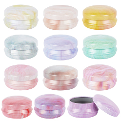 Mixed Color Printed Tinplate Storage Box, Jewelry & Aromatherapy Candle & Candy Box, Mixed Color, 4.15x2.3cm, Inner Diameter: 3.3cm, Packing: 19x12.3x2.3cm, 12ppcs/set