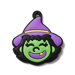 Lime Witch PVC Pendants, for Halloween, Lime, 42x38x2.5mm, Hole: 2.7mm
