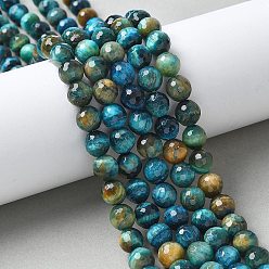 Dodger Blue Natural Tiger Eye Beads Strands, Dyed and Heated, Round, Faceted, Dodger Blue, 8~8.5x8mm, Hole: 1mm, about 47~48pcs/strand, 14.96''(38cm)