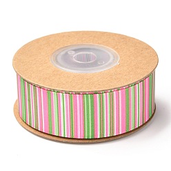 Hot Pink Polyester Ribbon, Vertical Grain Pattern, for Gifts Wrapping Party Decorating, Hot Pink, 7/8 inch(23mm), about 10.9yards(10m)/roll