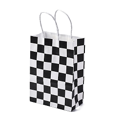 Черный Бумажные упаковочные сумки с принтом в клетку, сумки с ручками, прямоугольные, чёрные, 15x8x21 см