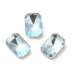 Light Azore Glass Rhinestone Cabochons, Point Back & Back Plated, Faceted, Rectangle, Light Azore, 6x4x2mm