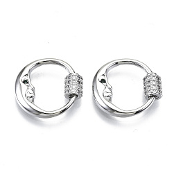 Платинированный Латунные микропаве, кубический цирконий, винт, карабин, подвески с замком, для изготовления ожерелий, без никеля , кольцо с луной, Реальная платина, 20x21x3 мм, винт: 7x6 мм